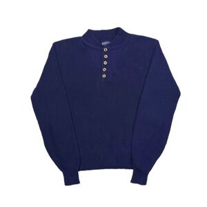 Vintage 80s Lands End navy blue 5 button knit sweater men Large